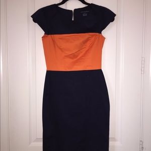 French Connection Navy & Orange Shift Midi Dress